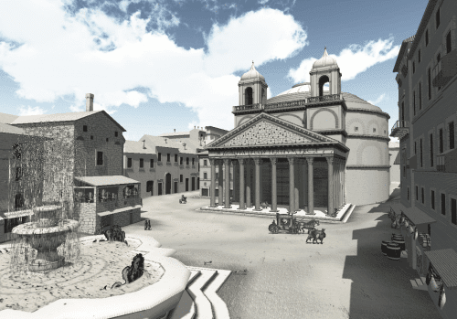 A screenshot from Virtual Rome with the Pantheon in the background. A screenshot from Virtual Rome with the Pantheon in the background.
